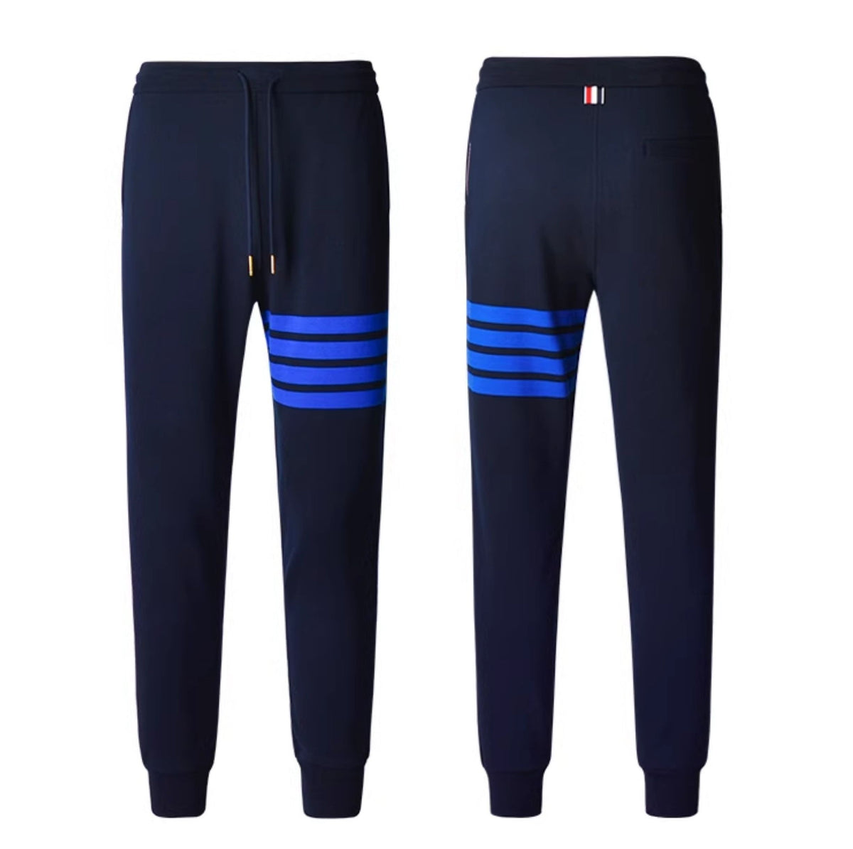Thom Browne Style Men's Casual Sweatpants - Cotton Signature Four-Bar Detail