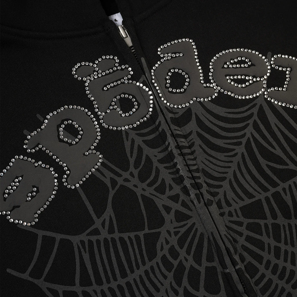 Sp5der OG WEB V2 RHINESTONE ZIP UP Black