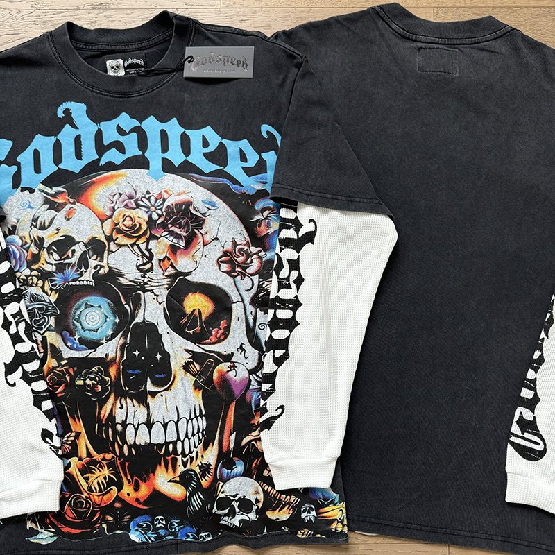 Godspeed Skull Floral Layered-Look Long-Sleeve T-Shirt