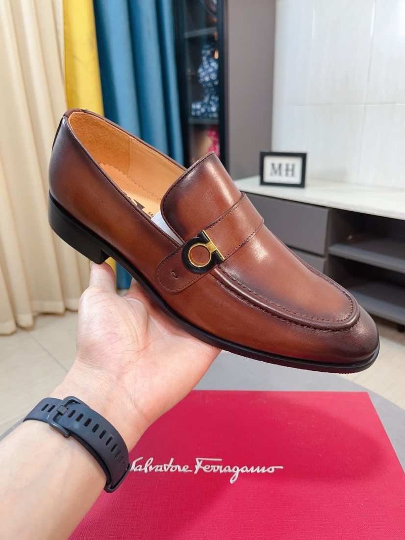Salvatore Ferragamo Glossy Metal Ornament Loafers